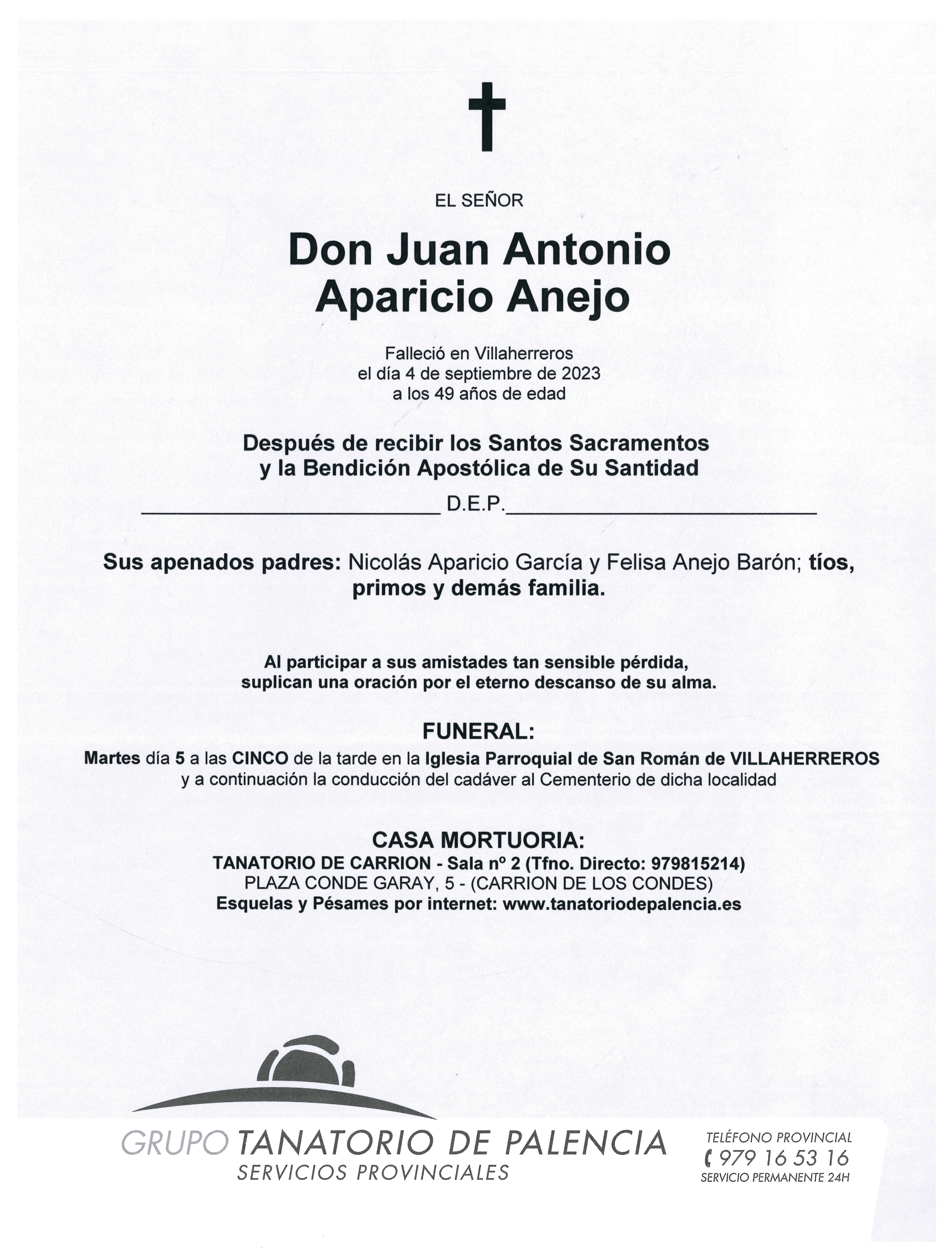 EL SEÑOR DON JUAN ANTONIO APARICIO ANEJO